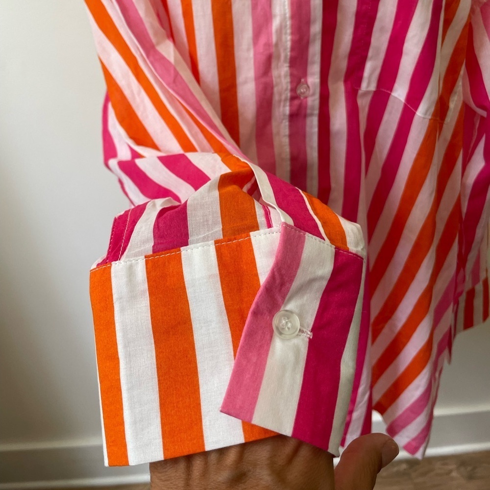 BEACH RIOT Alexa Stipe Top Button Up Coverup New Without Tag Pink Orange White - Picture 4 of 10